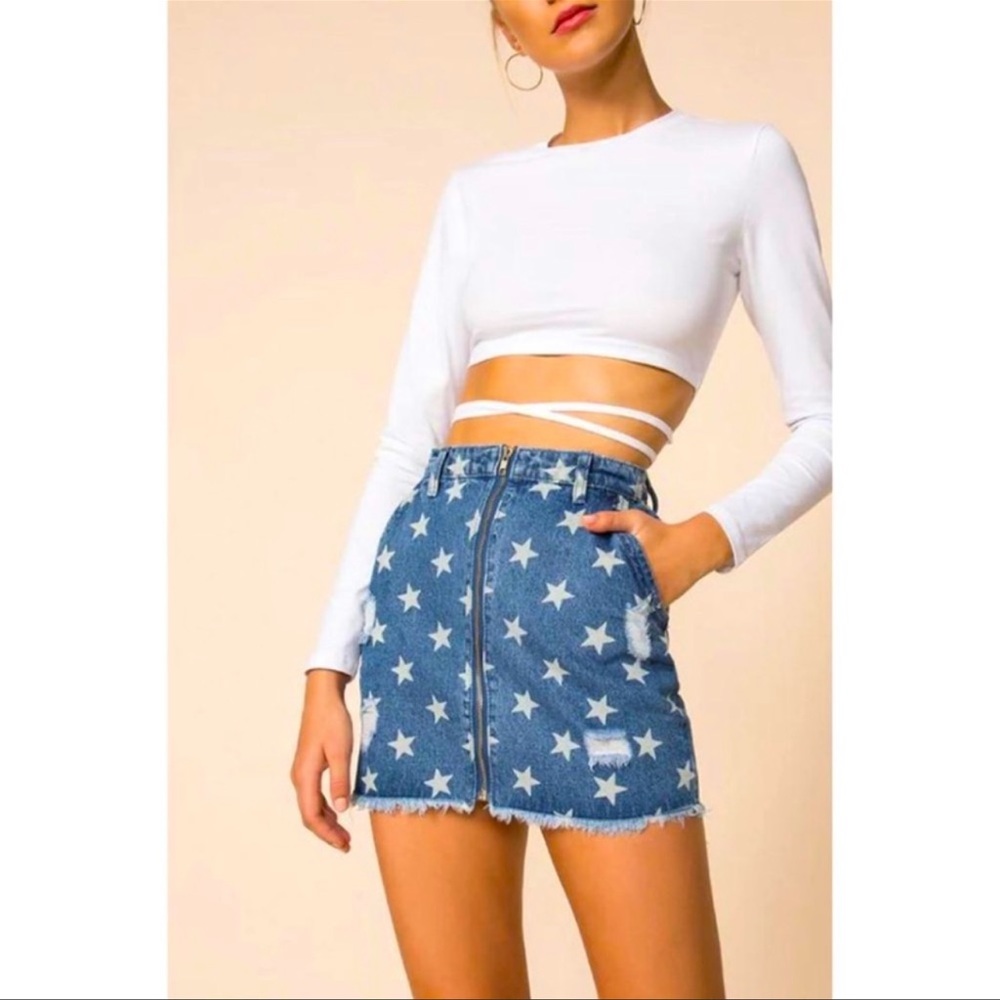 Revolve Superdown Blue Star Denim Skirt
